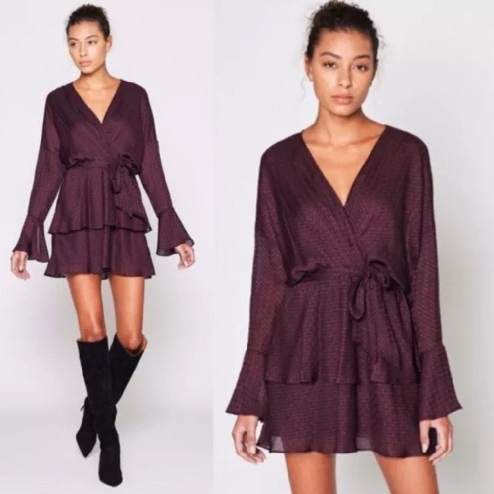 Joie Marcel Houndstooth Printed Faux Wrap Dress Size S NO BELT